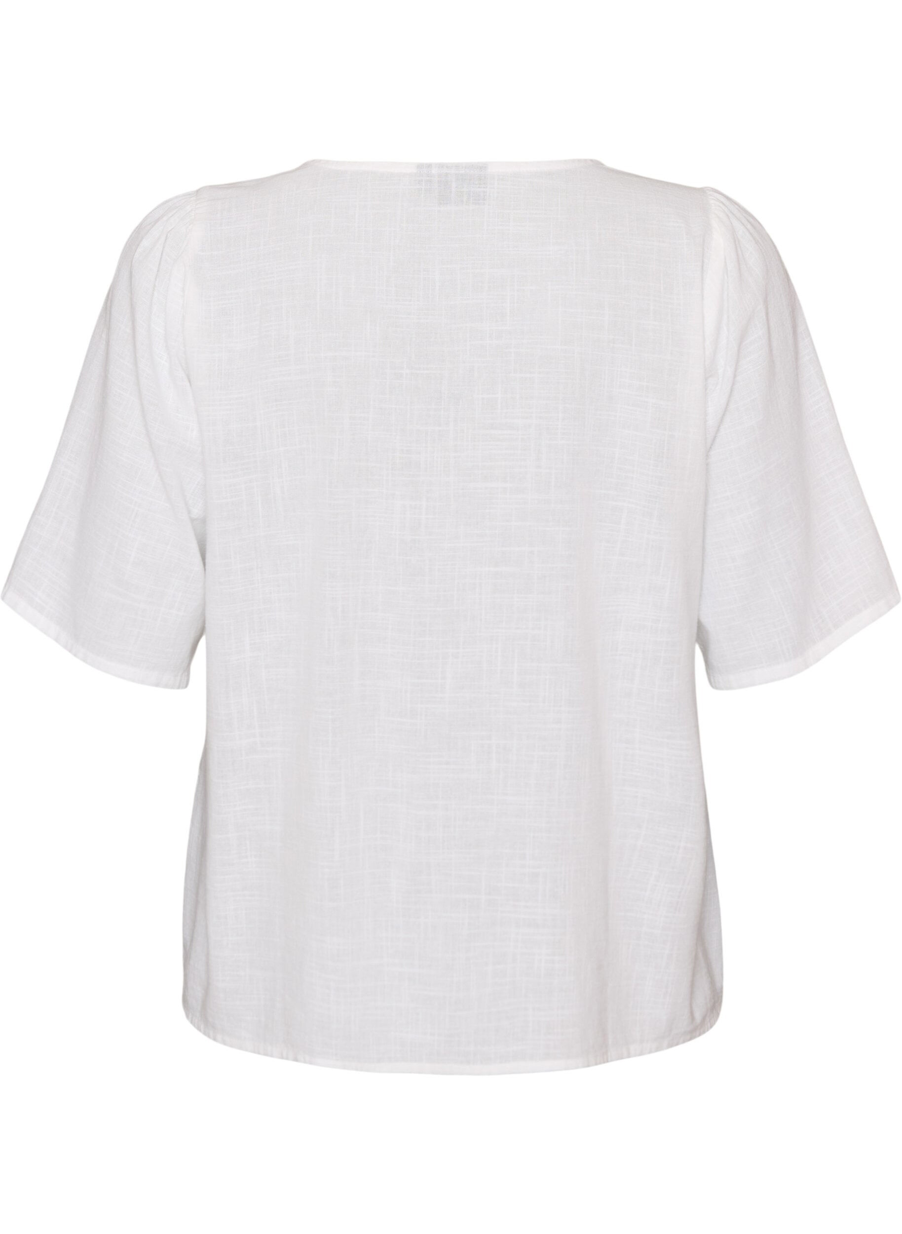 ZizziKatoenen shirt met korte mouwen en een V-hals, Wit, Packshot image number 1