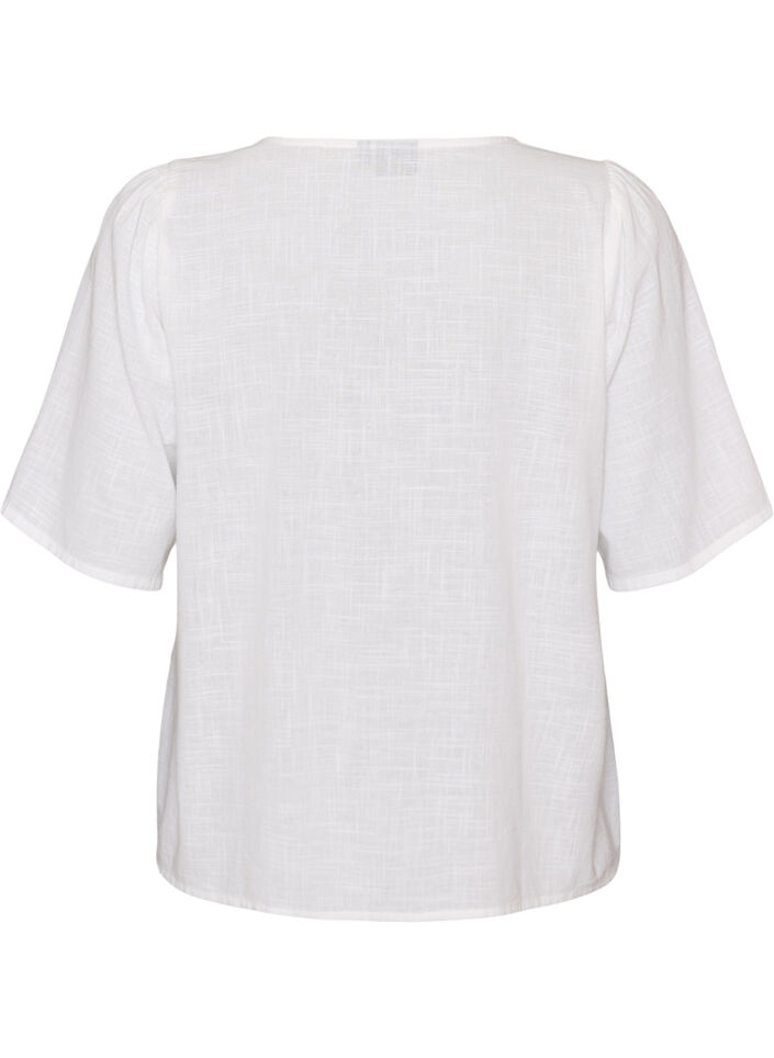 Katoenen shirt met korte mouwen en een V-hals, Wit, Packshot image number 1