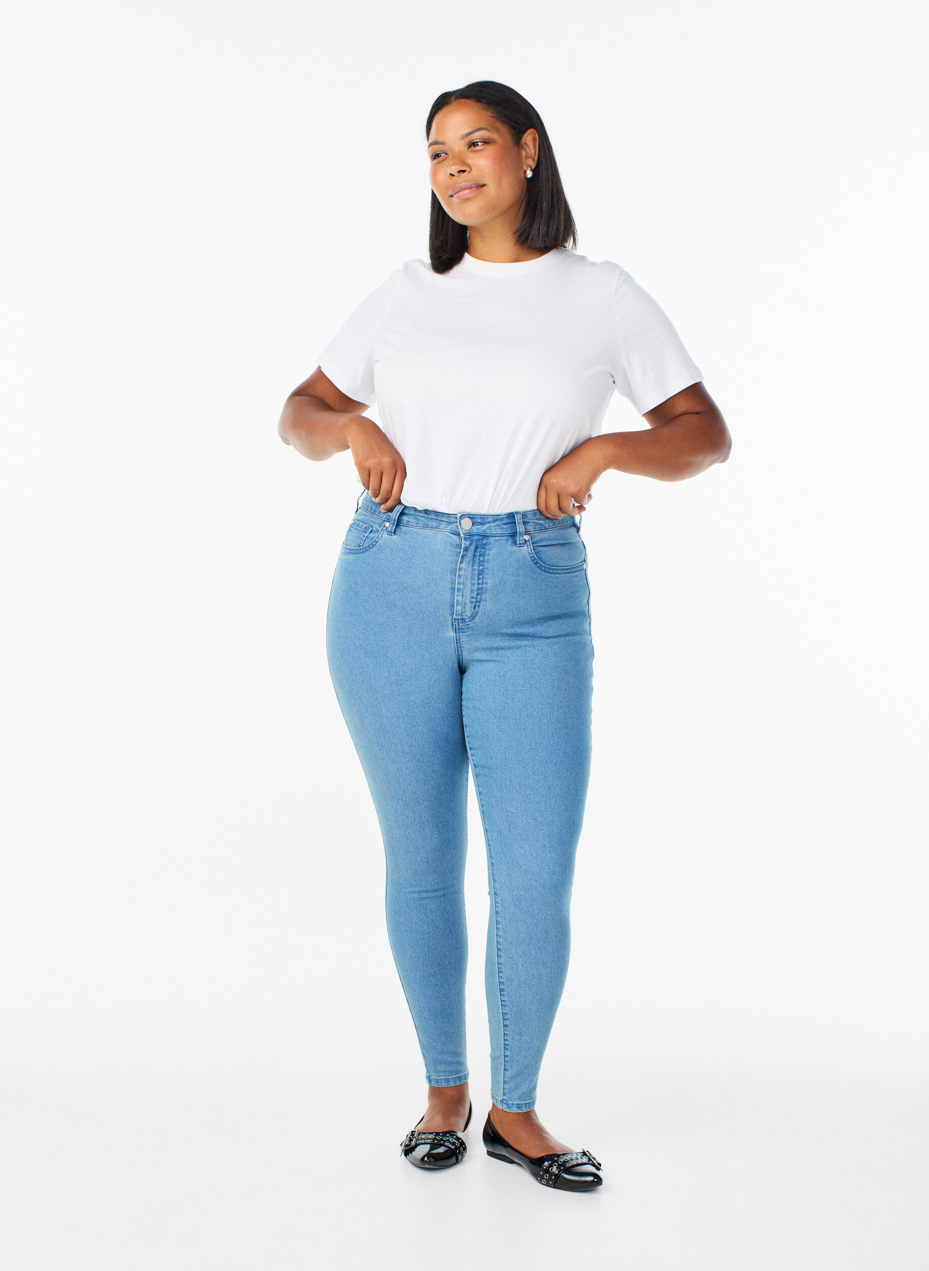 Zizzi Amy super slim fit jeans met hoge taille, Blauw, Model image number 0