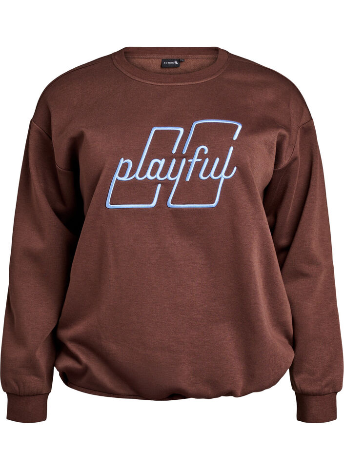 Sweatshirt met geborduurde tekst, Bruin, Packshot image number 0