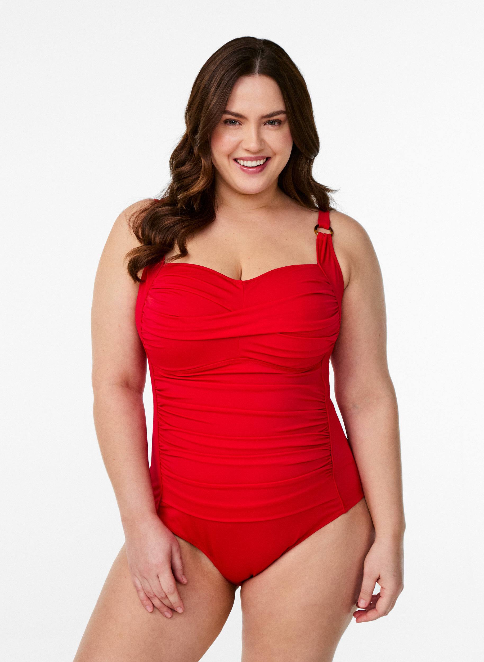 ZizziGewatteerd badpak met draperie, Rood, Model image number 0
