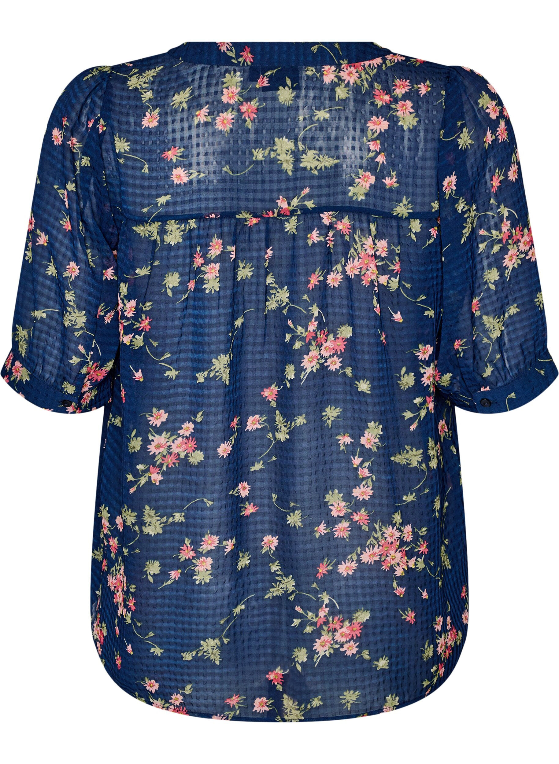 ZizziBlouse met bloemenprint en V-hals, Blauw, Packshot image number 1