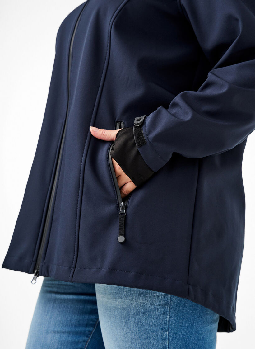 Kort softshelljack met afneembare capuchon, Blauw, Model image number 3