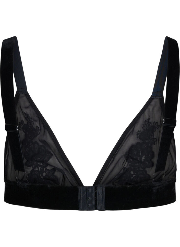Mesh bh met velours en kant, Black, Packshot image number 1
