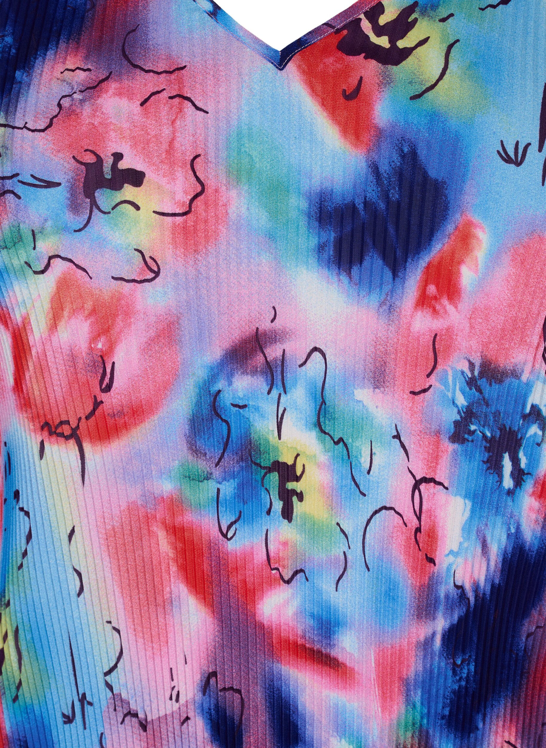 Zizzi Geplooide blouse met 3/4 mouwen, Lavender Space AOP, Packshot image number 2