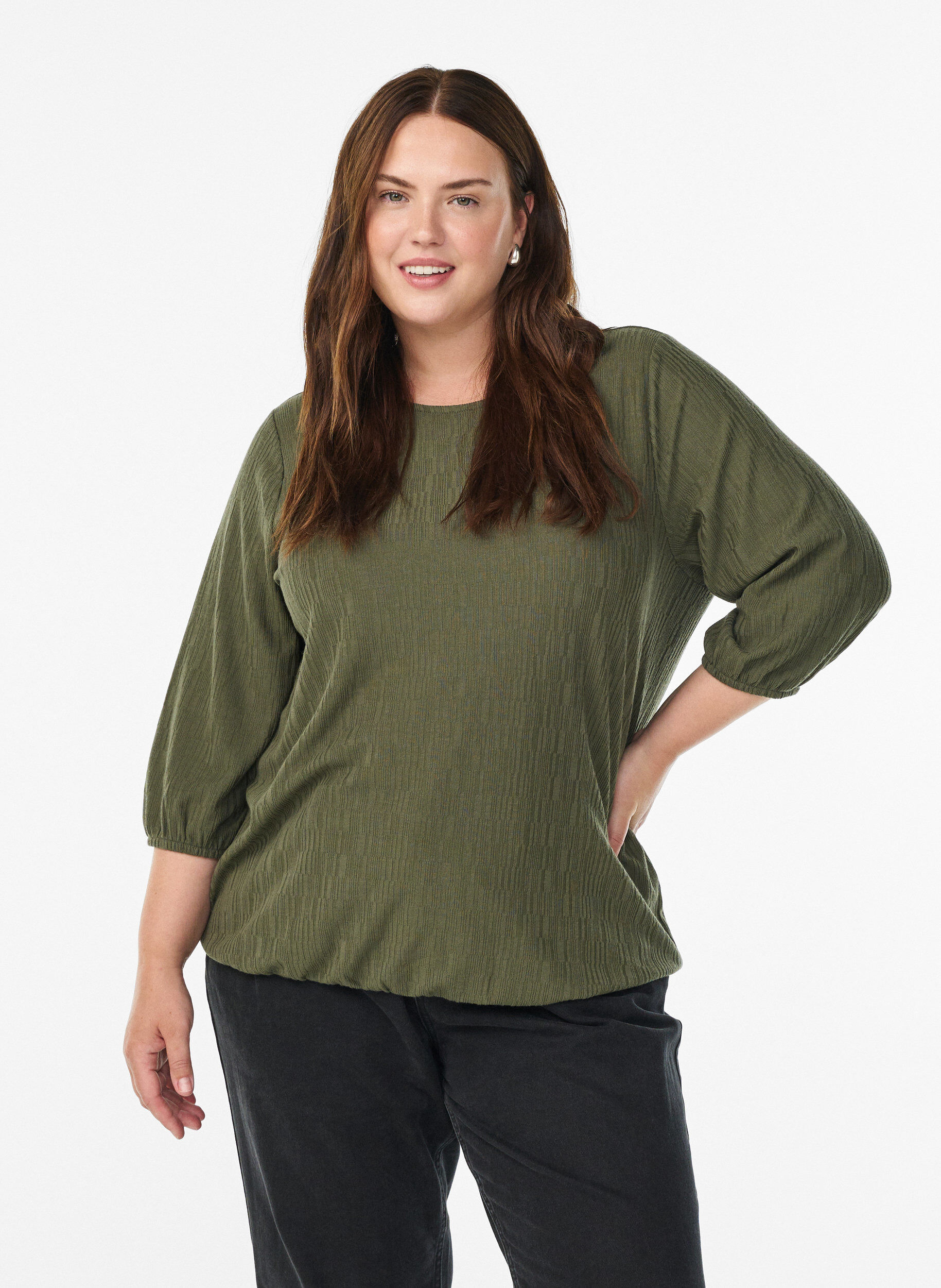 ZizziBlouse met textuur en 3/4 mouwen, Groen, Model image number 0