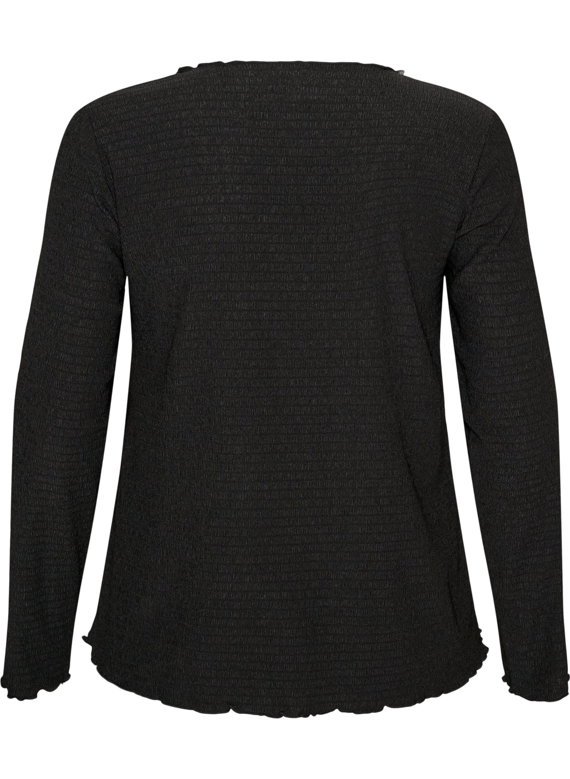 ZizziBlouse met structuur en golvende randen, Zwart, Packshot image number 1