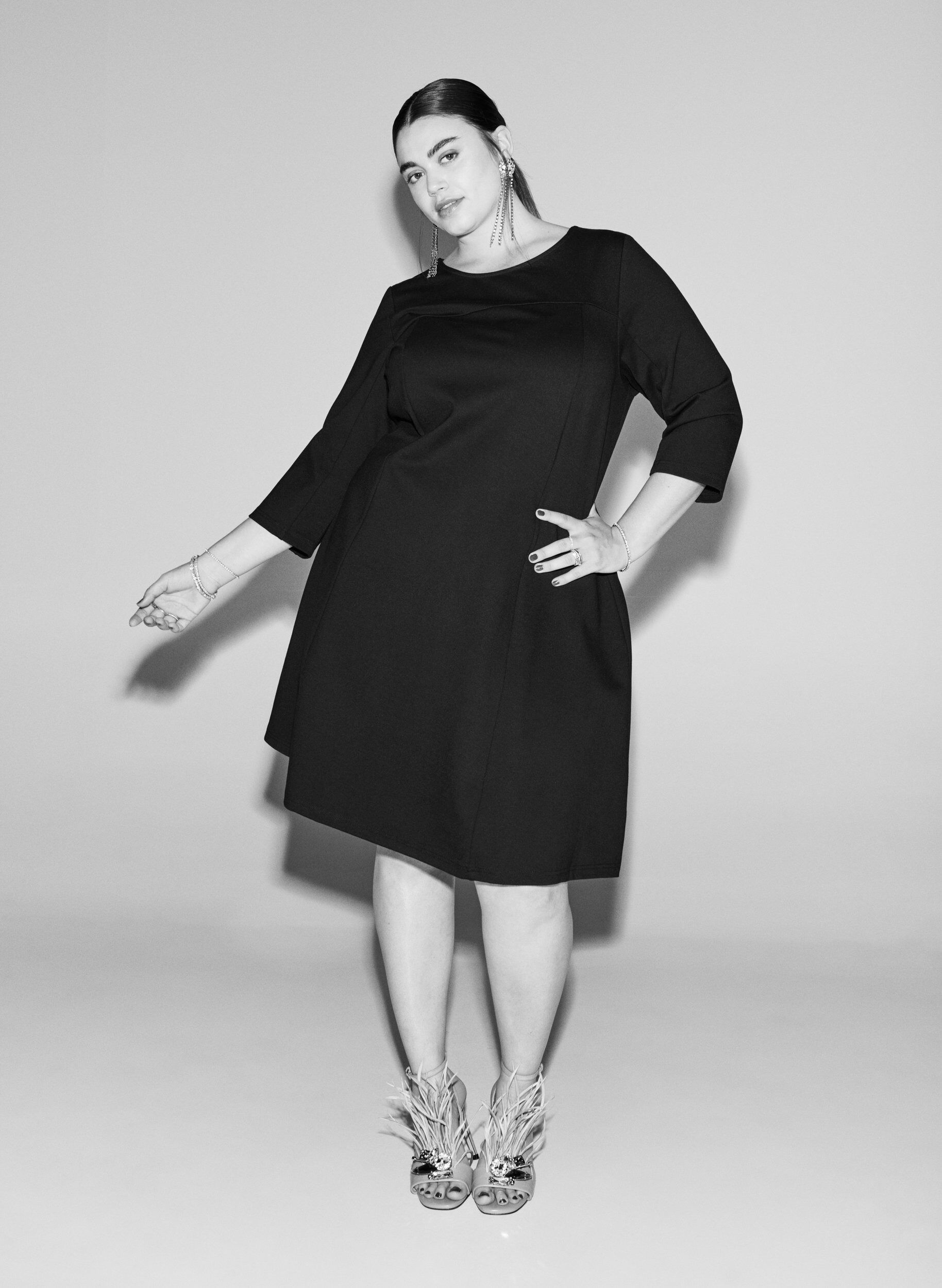 Zizzi A-vorm jurk met 3/4-mouwen, Zwart, Image image number 0