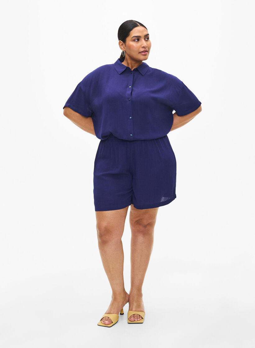 Viscose Overhemd met korte mouwen en kraag, Medieval Blue, Model image number 2