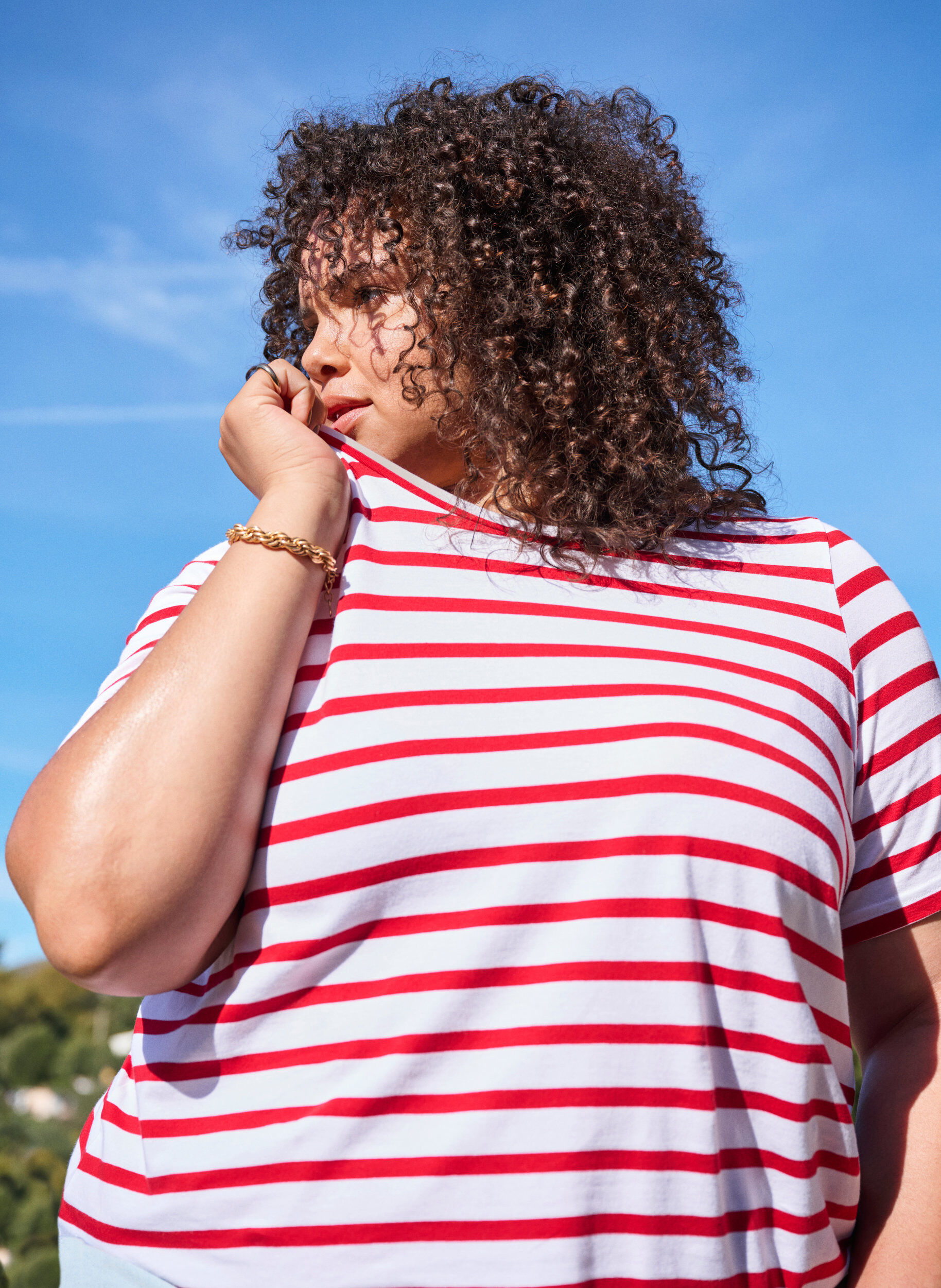 Zizzi Gestreept T-shirt van biologisch katoen, Rood, Image image number 0