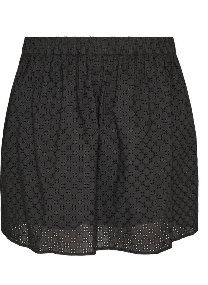 Korte rok met broderie anglaise en elastische tailleband, Zwart, Packshot image number 1