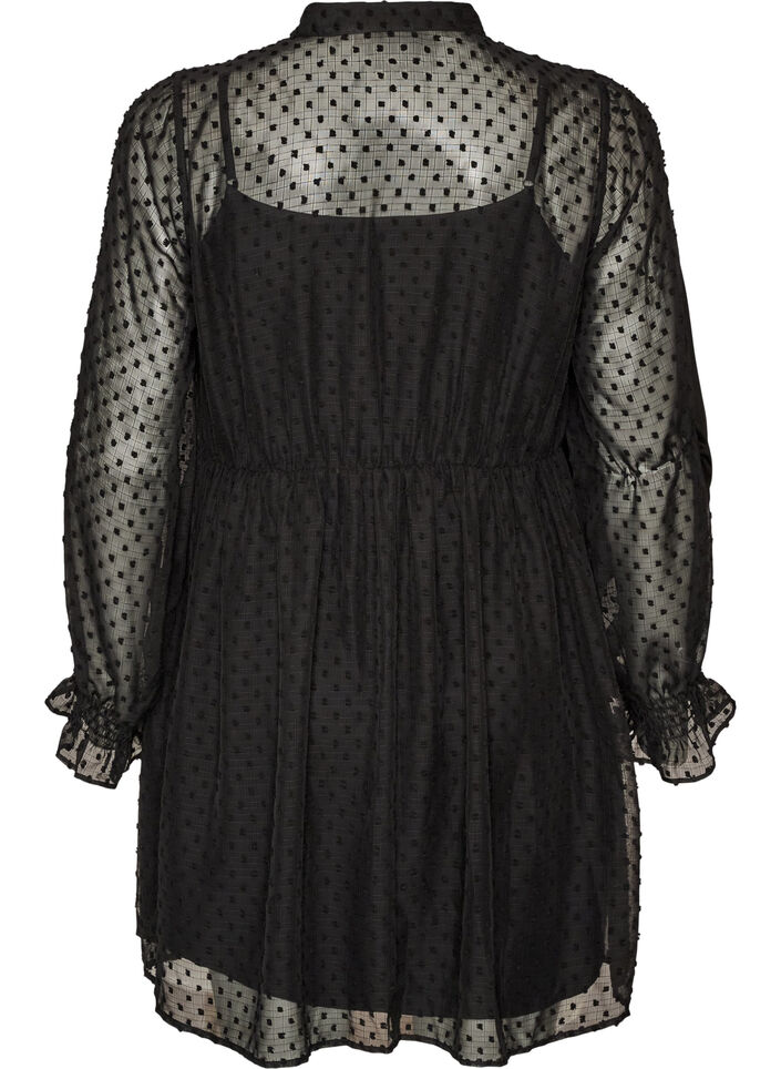 Chiffonjurk met guipure kant en empire-lijn, Zwart, Packshot image number 1