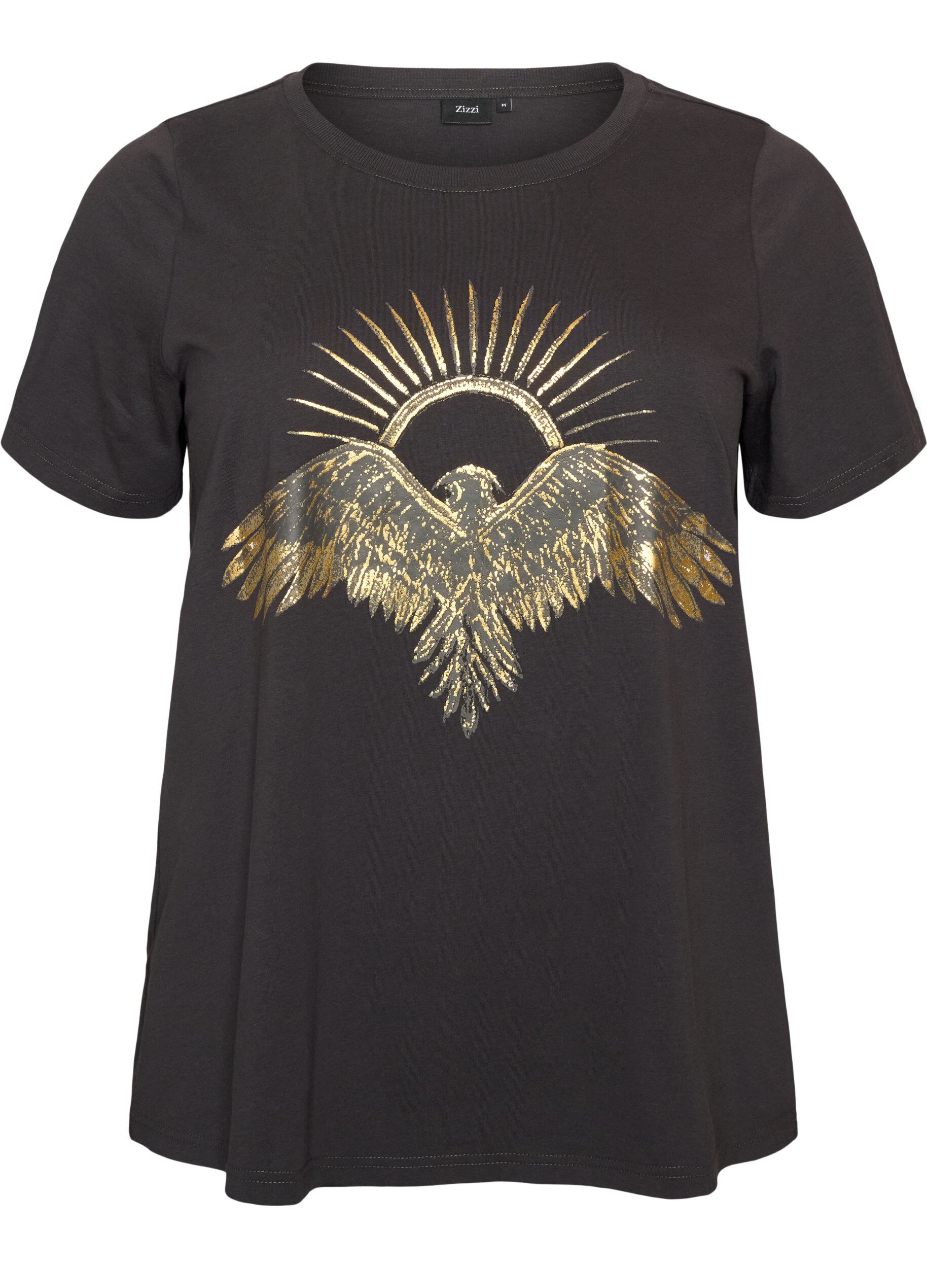 ZizziKatoenen T-shirt met print aan de voorkant, Grijs, Packshot image number 0