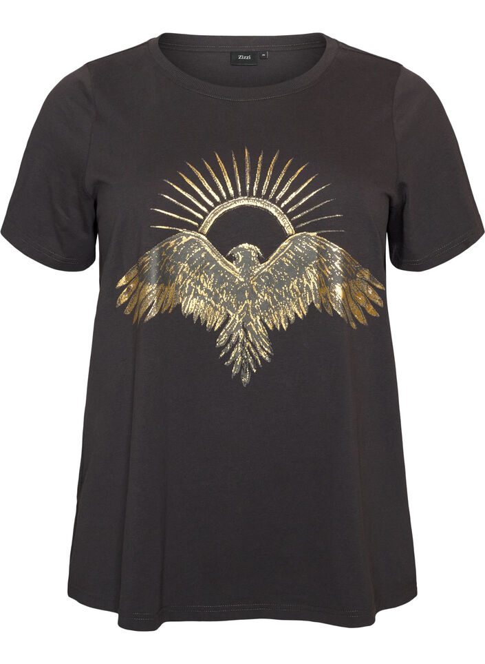 Katoenen T-shirt met print aan de voorkant, Grijs, Packshot image number 0