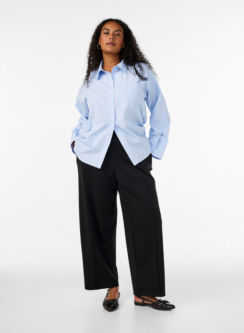 Losse jerseybroek met hoge taille, Zwart, Model image number 0