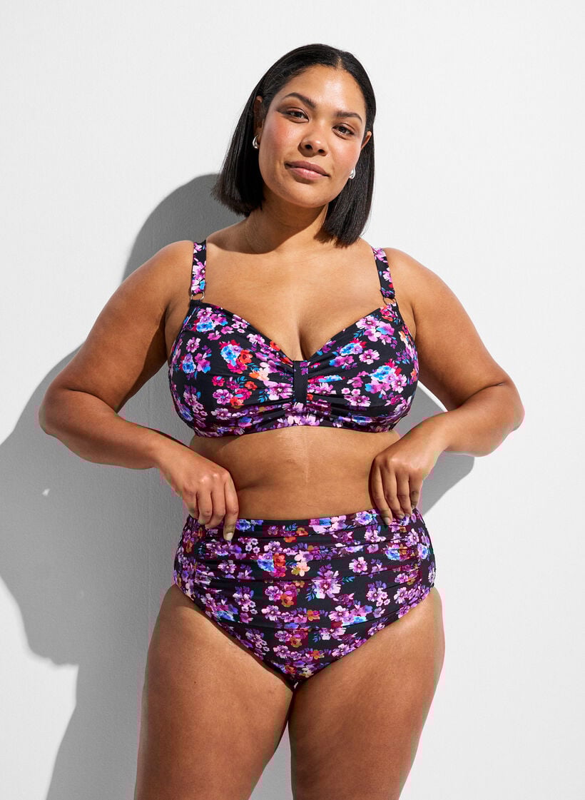 Bikinitop met beugel en patroon, Paars, Model image number 1