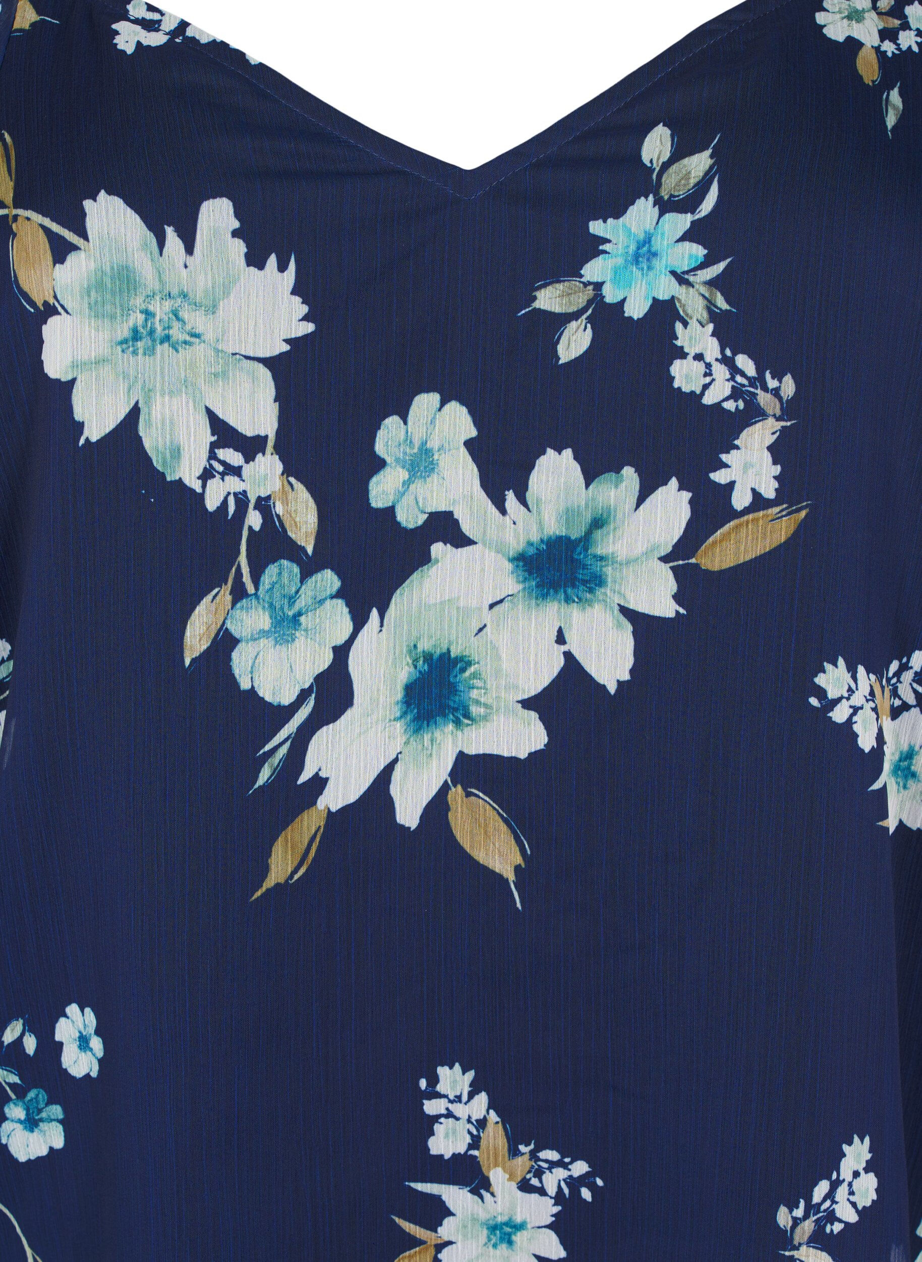 Zizzi Chiffon feestjurk met lange mouwen, Blauw, Packshot image number 2