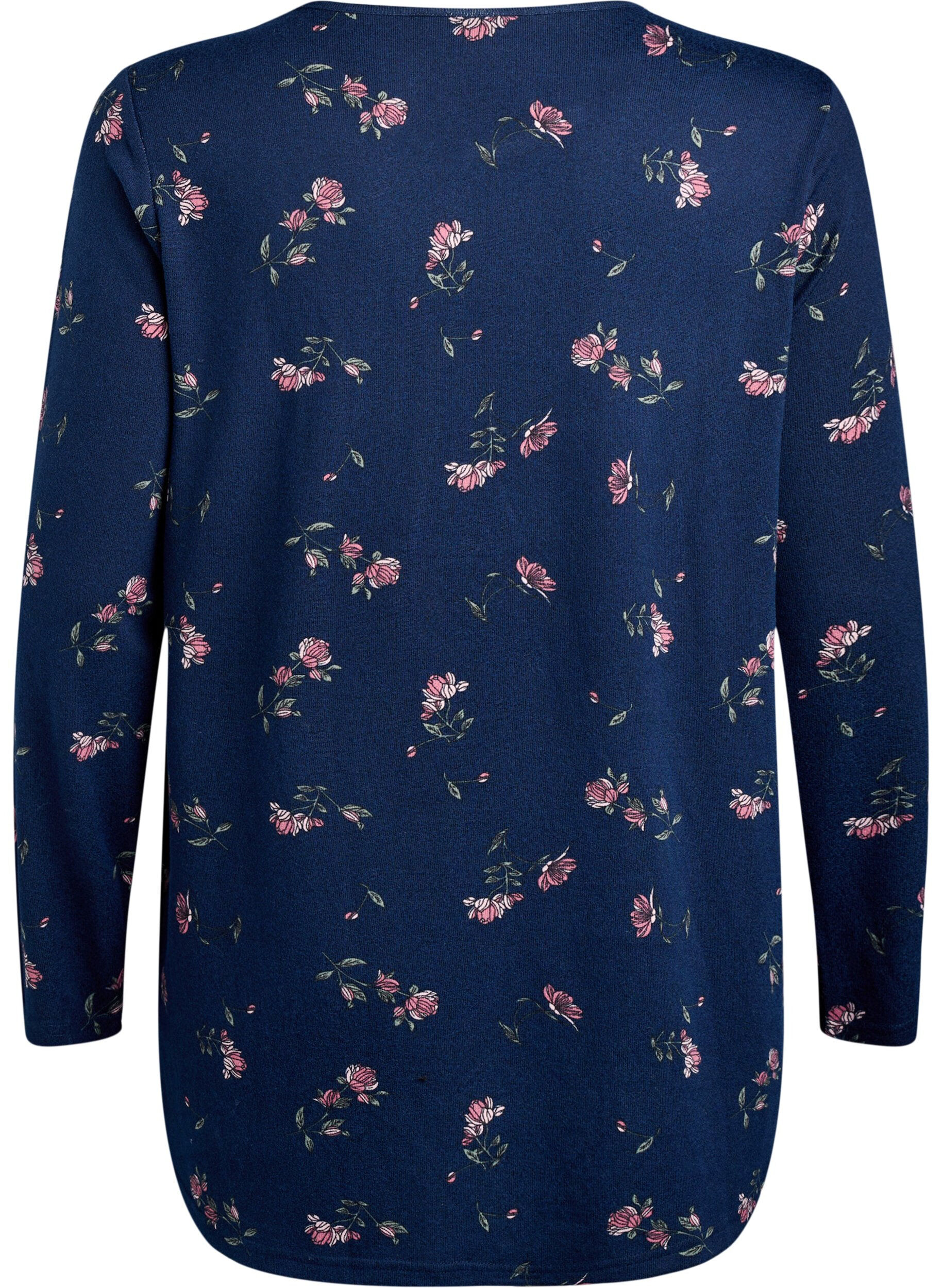 Zizzi Gebloemde blouse met lange mouwen, Blauw, Packshot image number 1