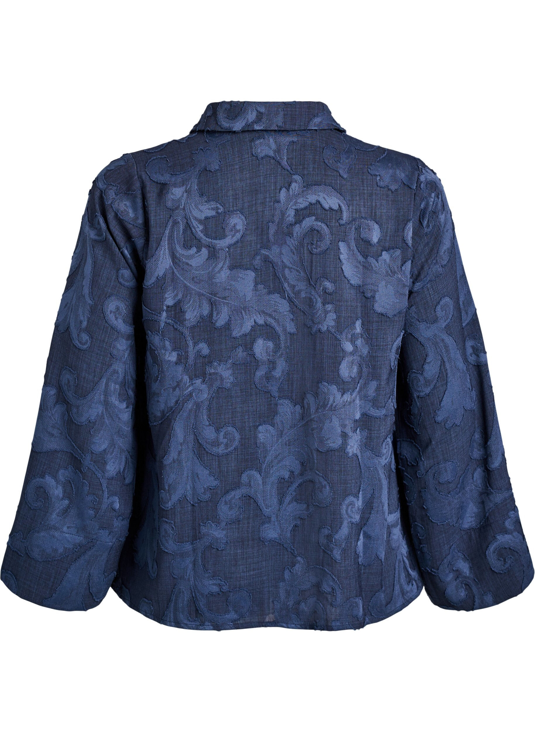 Zizzi Blouse met V-hals en geweven textuurpatroon, Blauw, Packshot image number 1