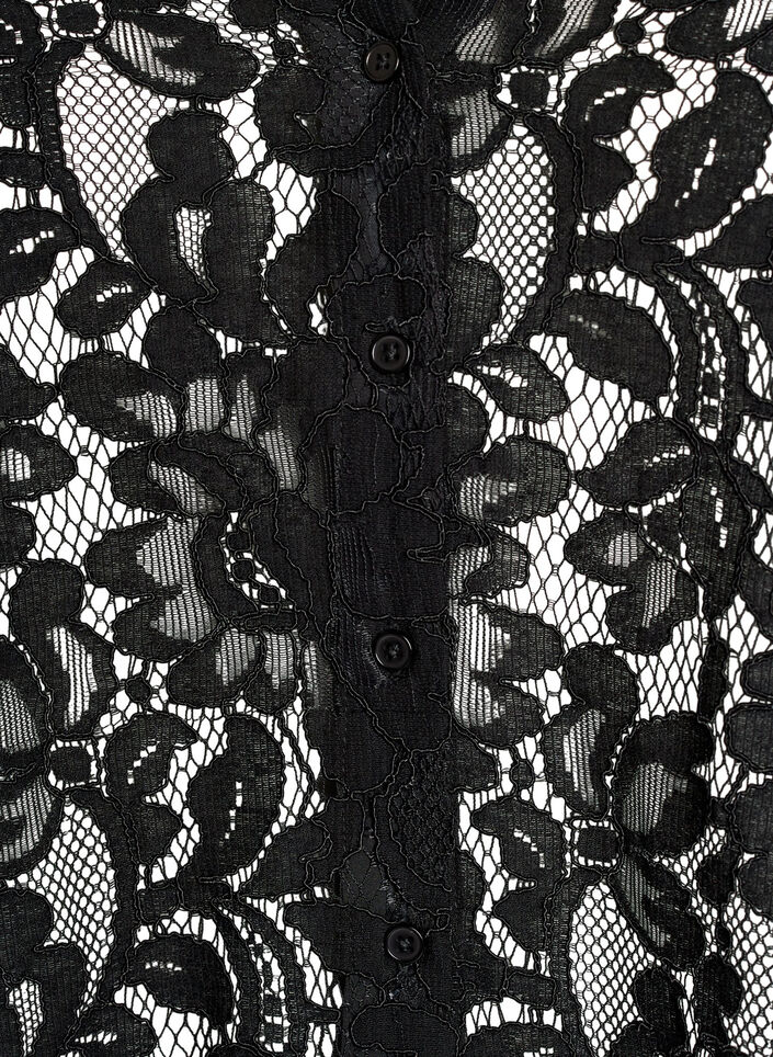 Kanten blouse met korte mouwen en V-hals, Zwart, Packshot image number 2
