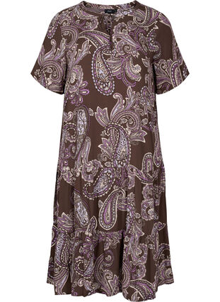 Viscose jurk met print en korte mouwen, Bracken Paisley, Packshot image number 0