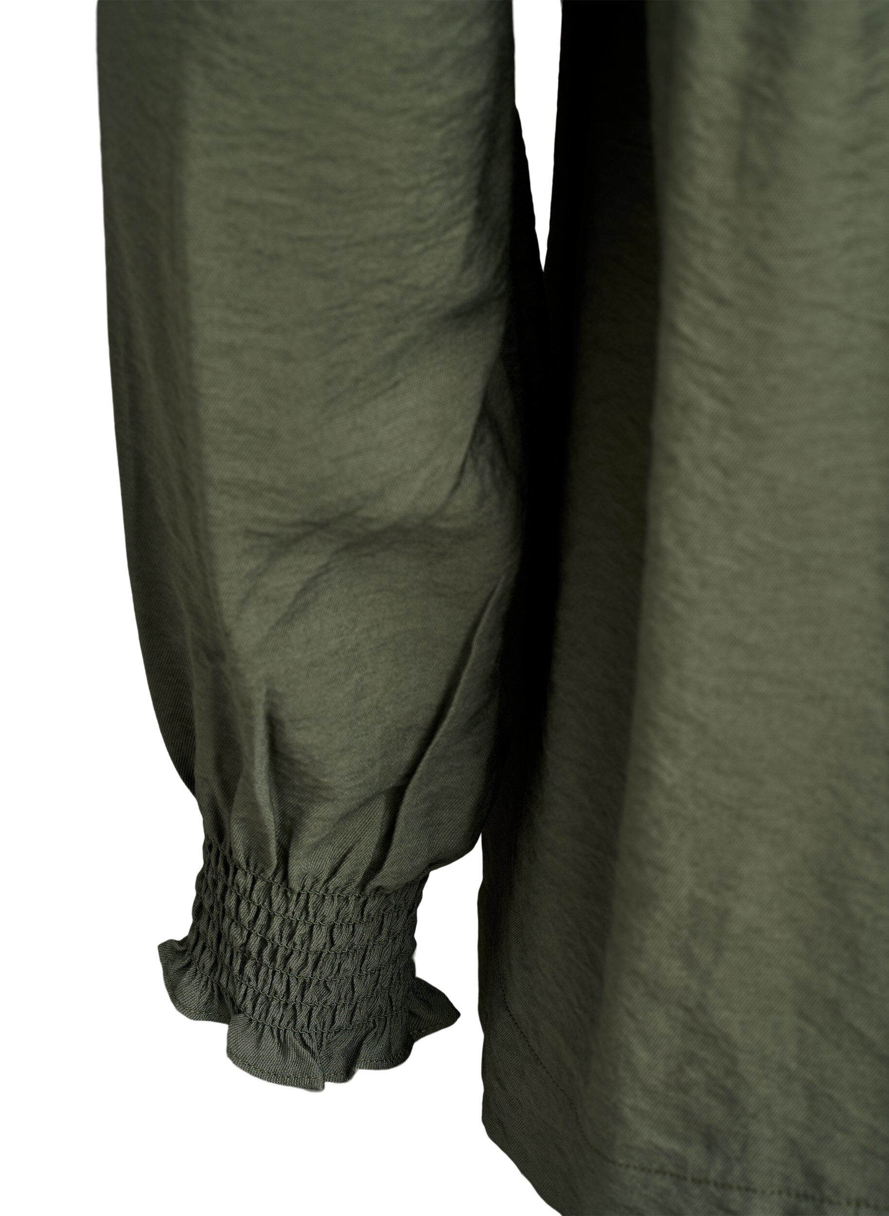 Zizzi Viscose blouse met smock en geplooide details, Groen, Packshot image number 3