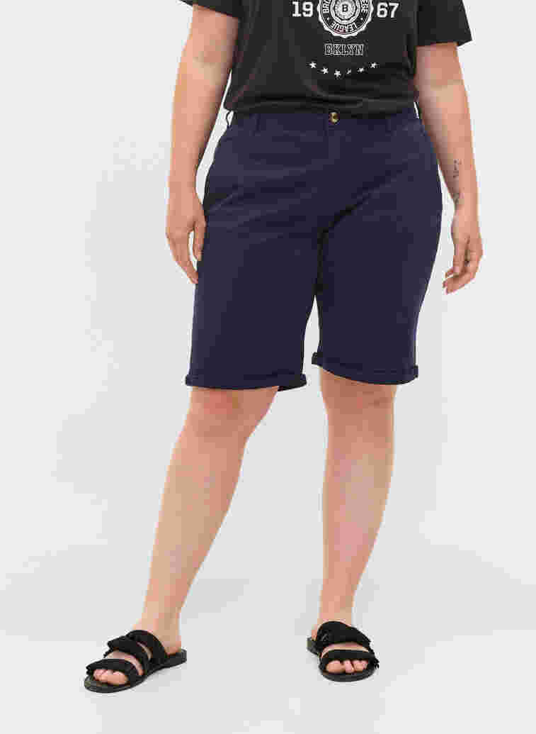 Katoenen short met knoopsluiting, Navy, Model