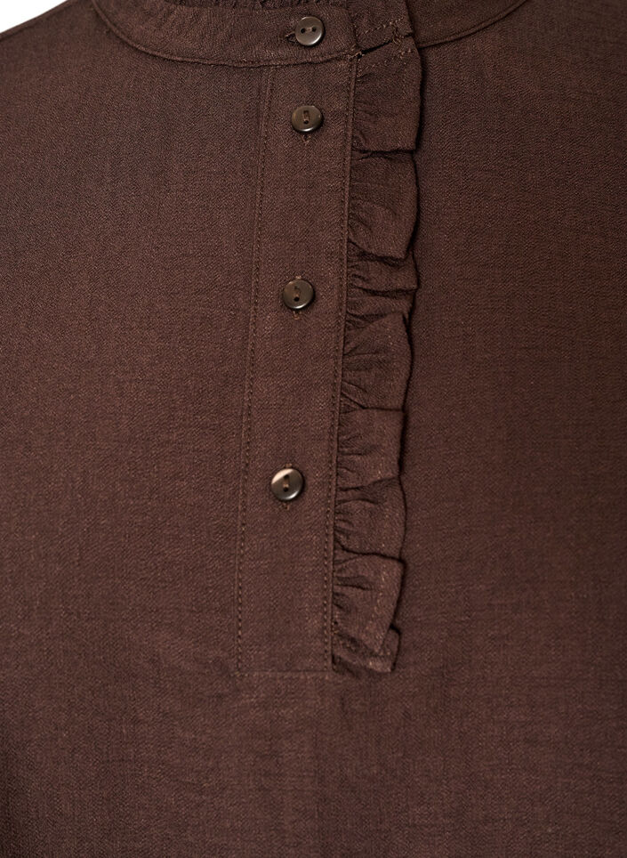 Viscose tuniek met ruches en knopen, Bruin, Packshot image number 2