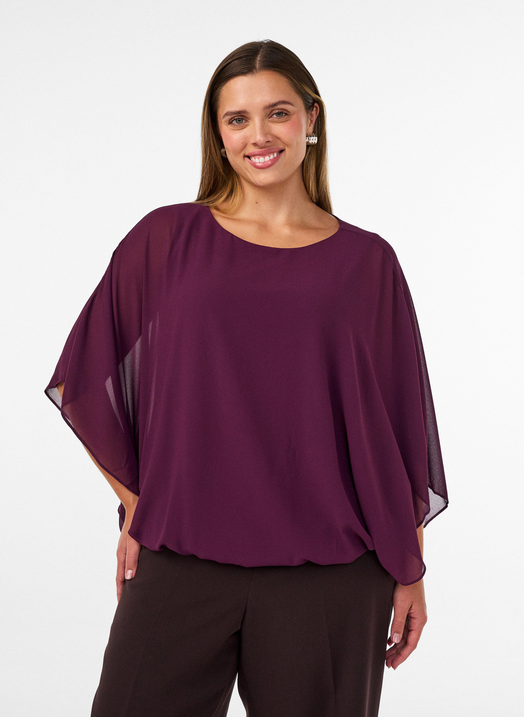ZizziChiffon blouse met balloneffect, Paars, Model image number 0