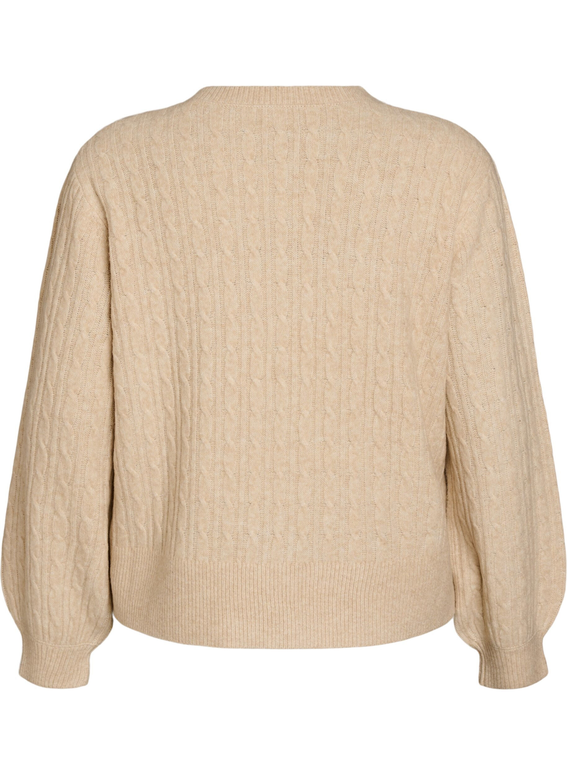 ZizziKabelgebreid vest met parelknopen, Beige, Packshot image number 1
