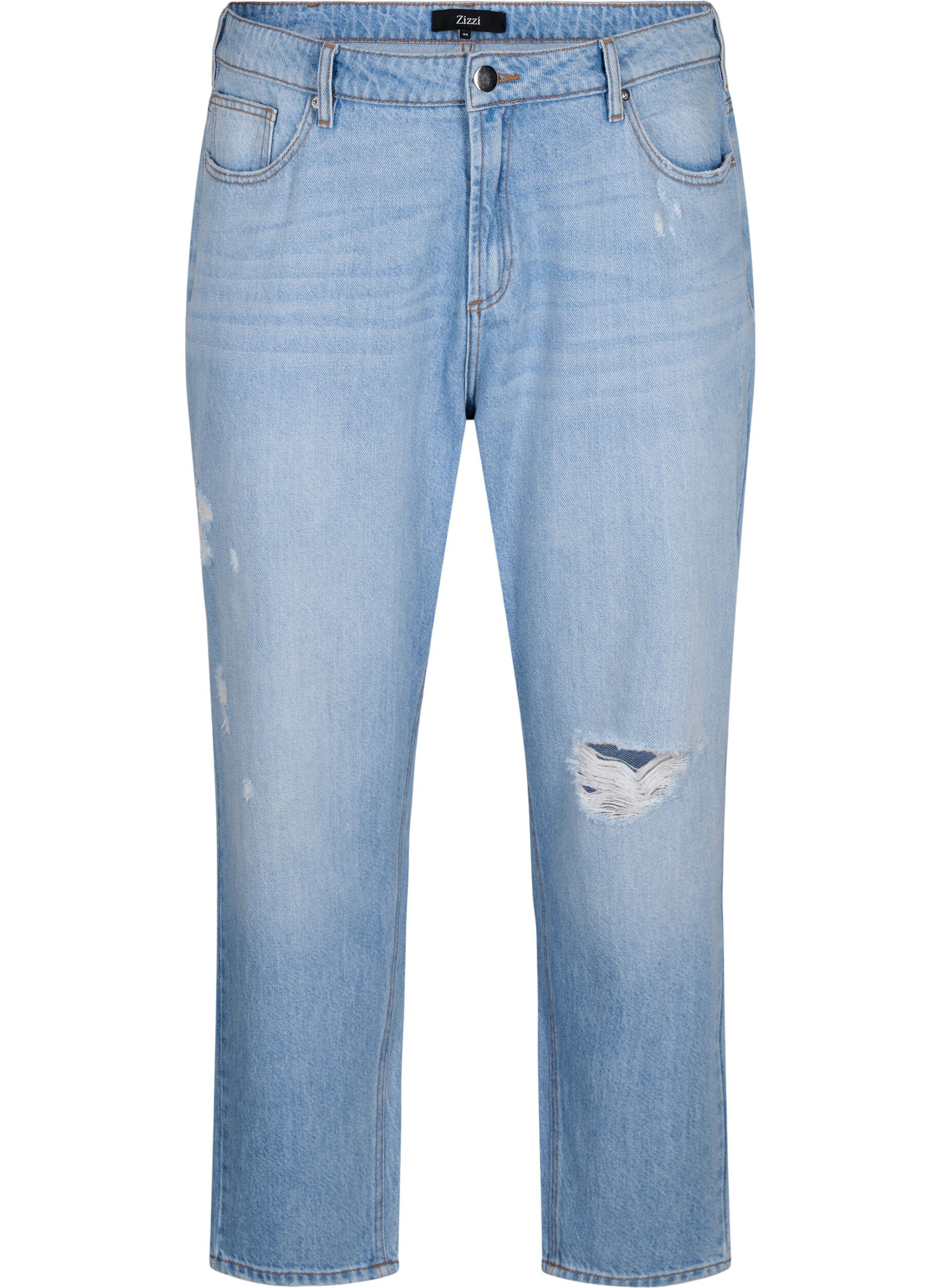 Zizzi Mille mom fit jeans met scheuren, Light Blue, Packshot image number 0