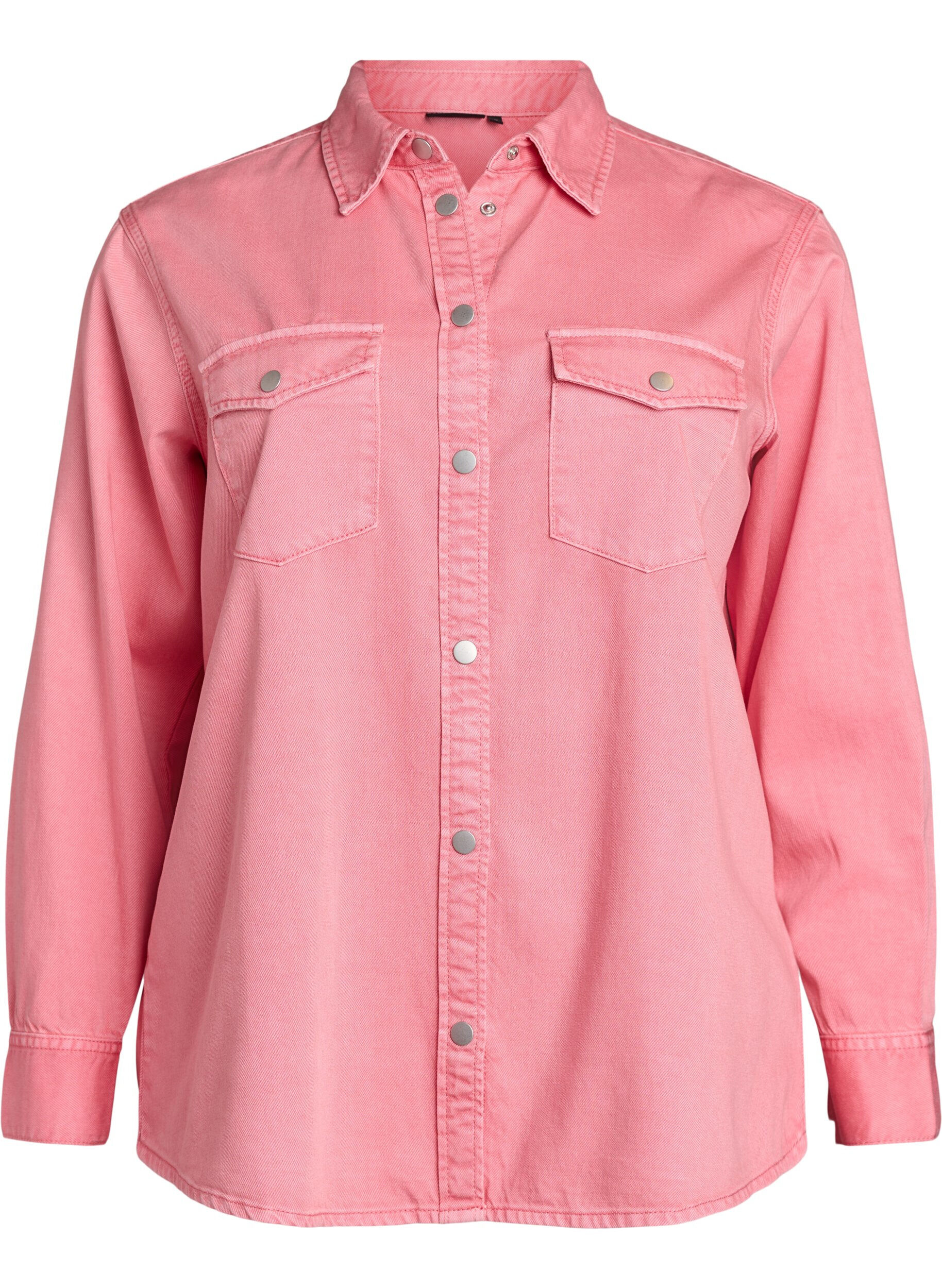 Zizzi Spijkerblouse met borstzakken, Roze, Packshot image number 0