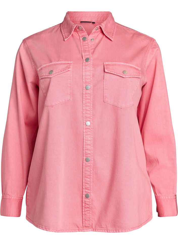 Denim shirt met borstzakken, Roze, Packshot image number 0
