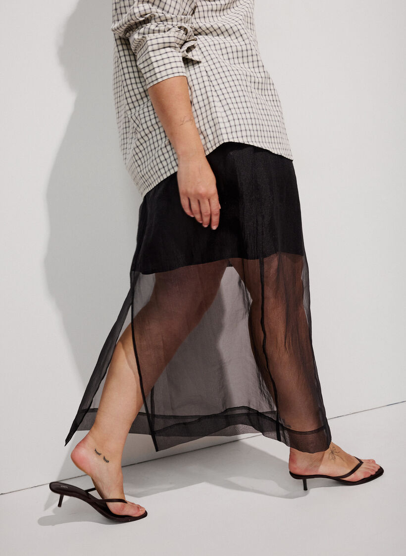 Lange rok in organza-look, Zwart, Model image number 0
