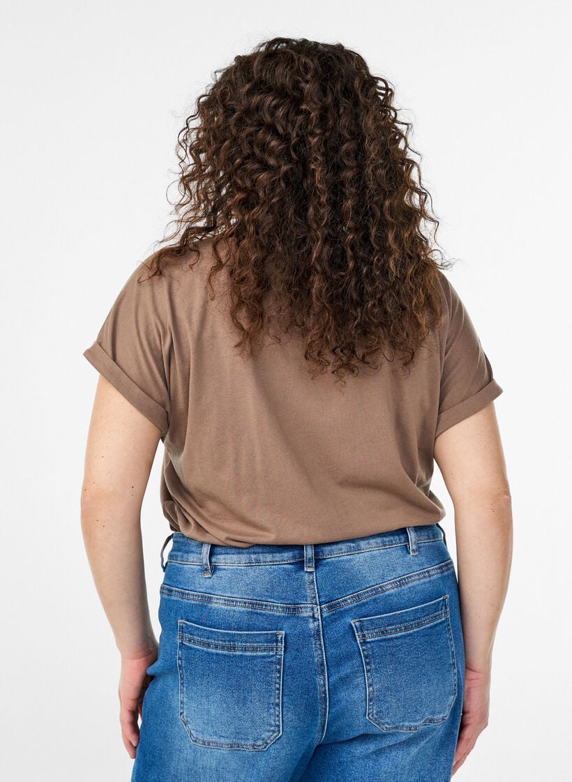 T-shirt met korte mouwen van katoenmix, Bruin, Model image number 2