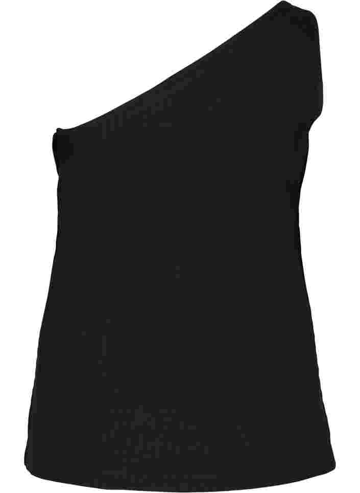 One-shoulder top in katoen, Black, Packshot image number 1