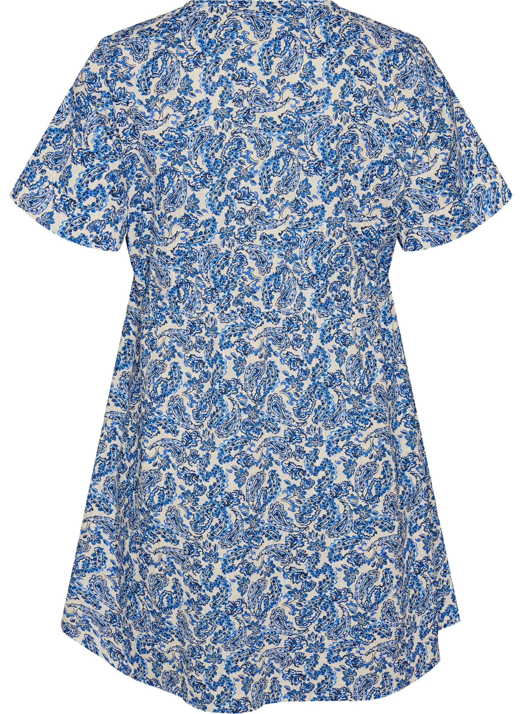 ZizziKorte katoenen jurk met bloemenprint, Blauw, Packshot image number 1