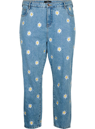 Cropped Mille jeans met geborduurde bloemen, Light Blue Flower, Packshot image number 0