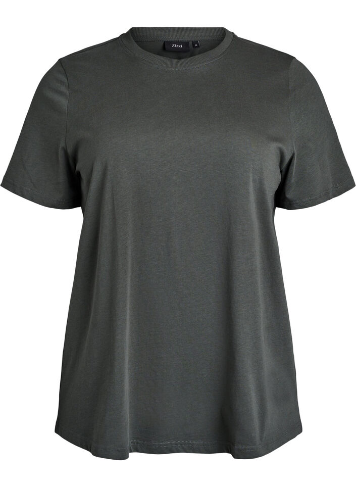 Basic katoenen T-shirt met ronde hals, Groen, Packshot image number 0