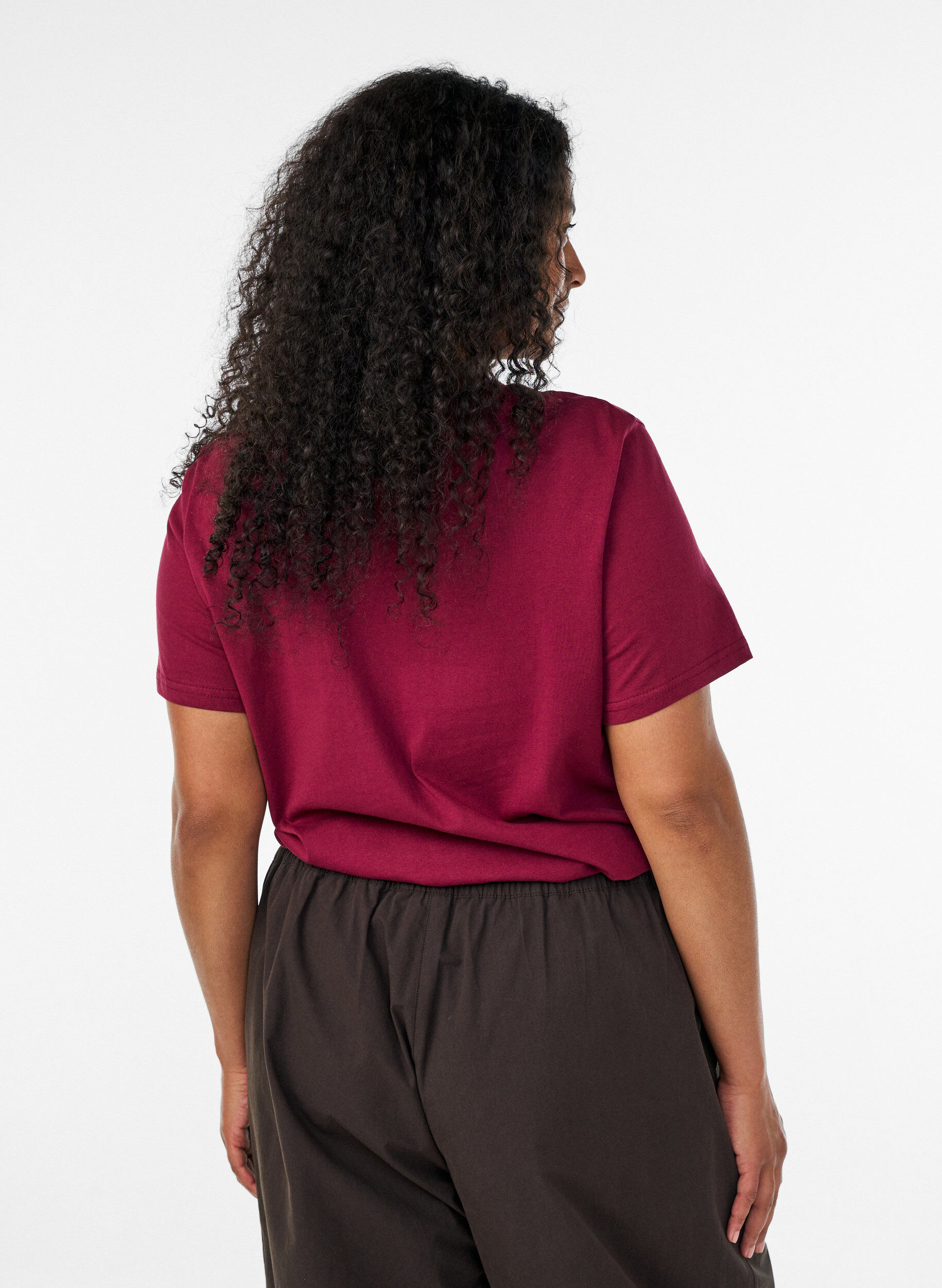 ZizziBasic katoenen T-shirt met ronde hals, Rood, Model image number 2