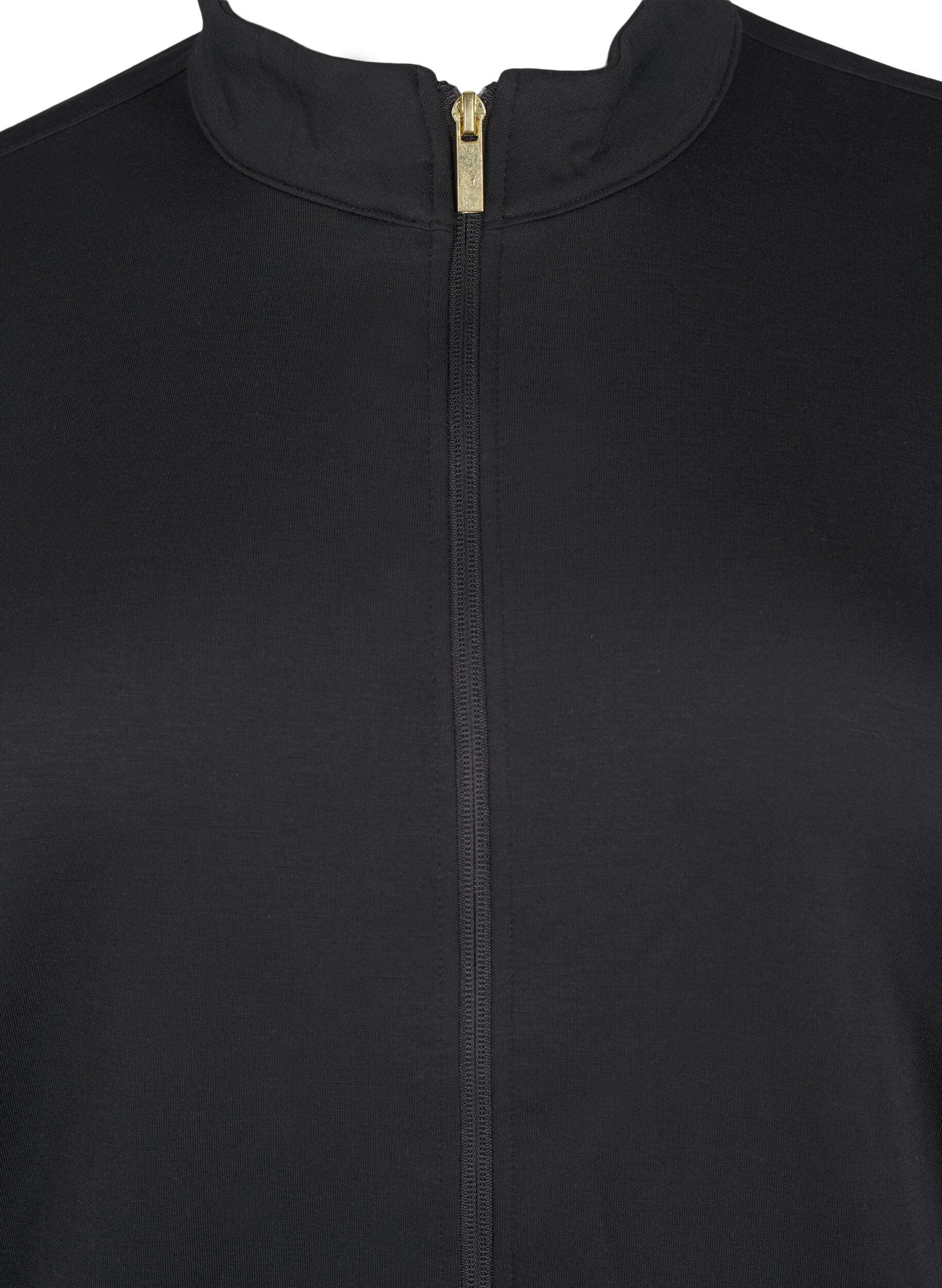 Zizzi Sportieve cardigan met ritssluiting en zakken., Black, Packshot image number 2