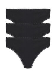 3-pack string met kanten randjes, Black