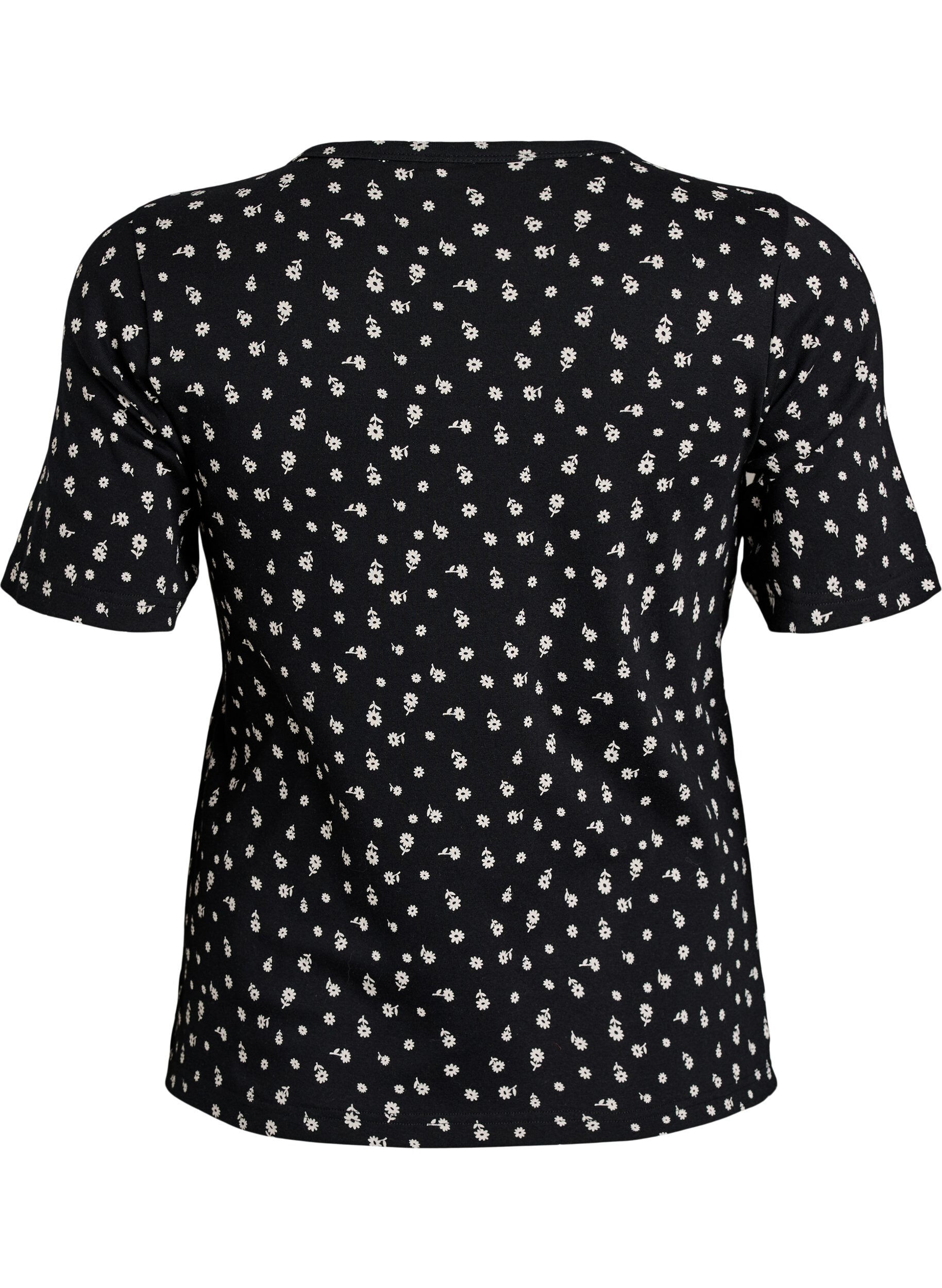Zizzi Katoenen T-shirt met all-over print, Zwart, Packshot image number 1