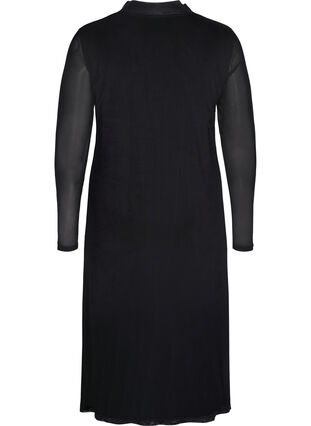 Midi-jurk met lange mouwen in mesh, Black, Packshot image number 1