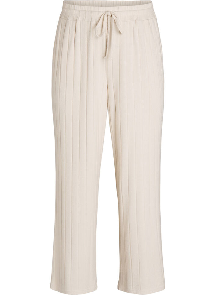 Geribde jersey lounge broek met hoge taille, Beige, Packshot image number 0