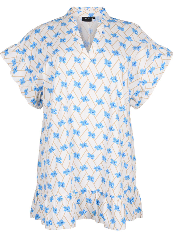 Gebloemde katoenen tuniek, Snow White Flower, Packshot image number 0