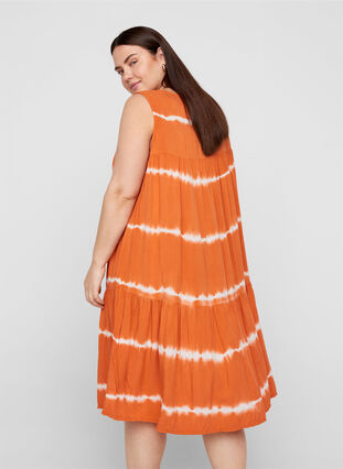Viscose midi-jurk met print, Orange Batik, Model image number 1