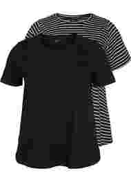 Set van 2 basic t-shirts in katoen, Black/Black Stripe