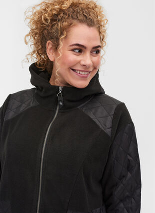 Sportieve fleece jas met capuchon en zakken, Black, Model image number 2