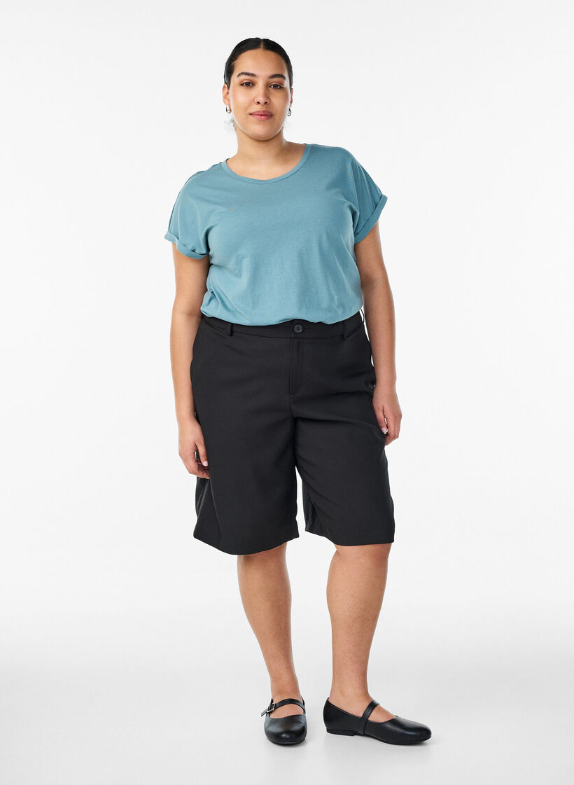 T-shirt met korte mouwen van katoenmix, Blauw, Model image number 1
